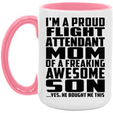 Proud Flight Attendant Mom Of Awesome Son - 15oz Accent Mug Pink