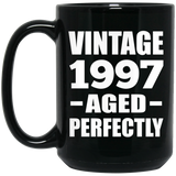 27th Birthday Vintage 1997 Aged Perfectly - 15oz Coffee Mug Black