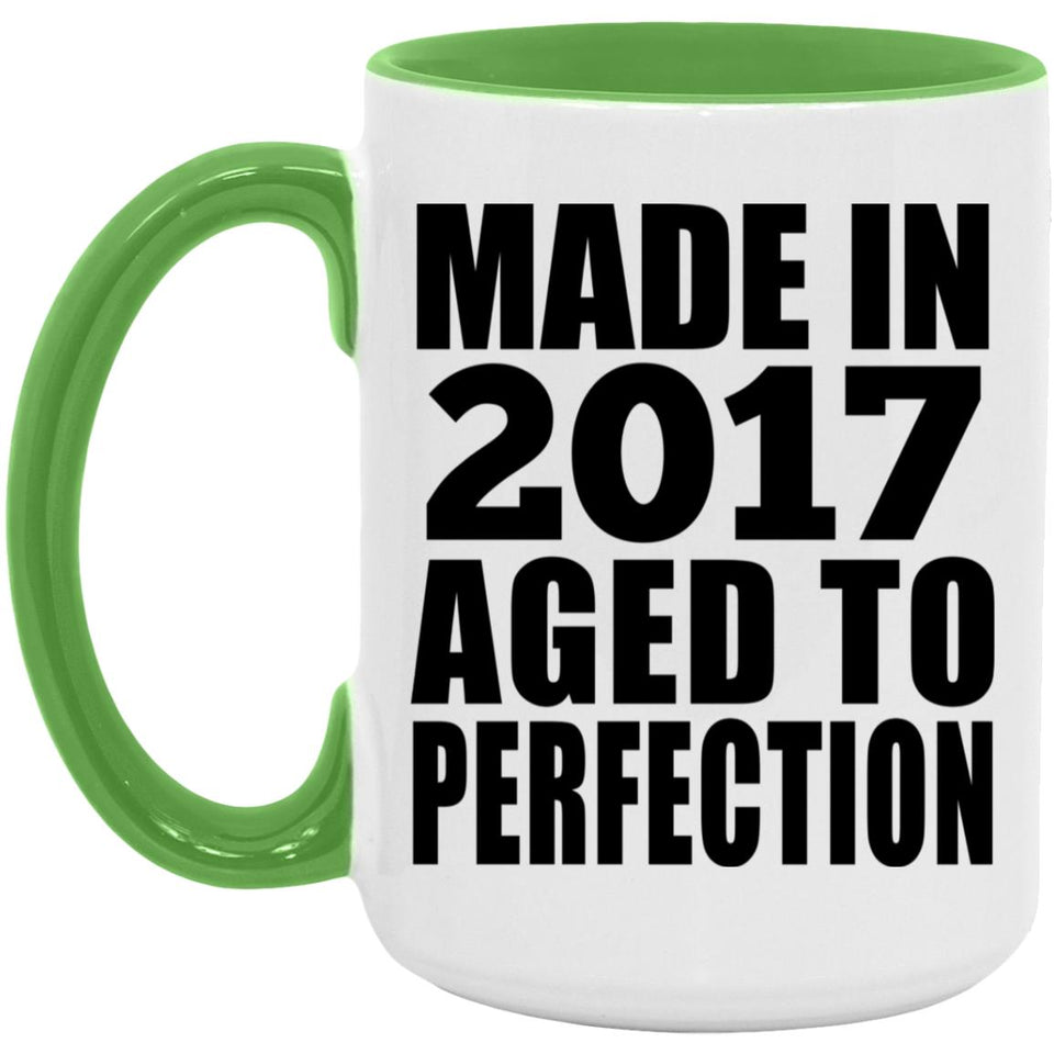 7th Birthday Made In 2017 Aged to Perfection - 15oz Accent Mug Green