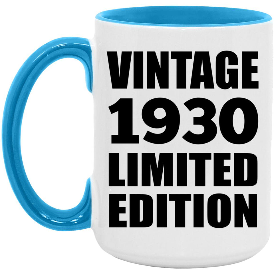 94th Birthday Vintage 1930 Limited Edition - 15oz Accent Mug Blue