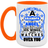Grandpa Is An Angel Takes You Under His Wings - 15oz Accent Mug Orange