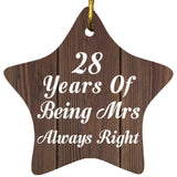 28th Anniversary 28 Years Of Being Mrs Always Right - Star Ornament D