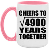 70th Anniversary Cheers To Square Root of 4900 Years Together - 15oz Accent Mug Pink