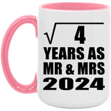 2nd Anniversary Square Root of 4 Years As Mr & Mrs 2024 - 15oz Accent Mug Pink