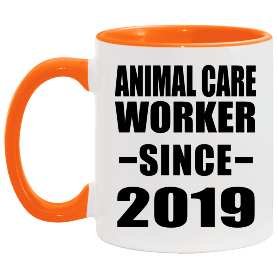 Animal Care Worker Since 2019 - 11oz Accent Mug Orange