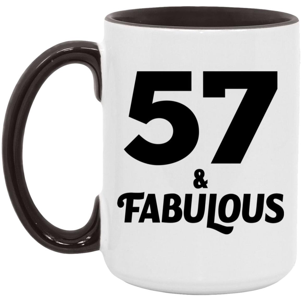 57th Birthday 57 & Fabulous - 15oz Accent Mug Black