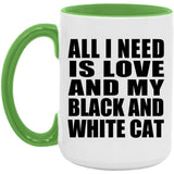 All I Need Is Love And My Black And White Cat - 15oz Accent Mug Green