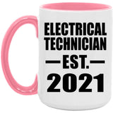 Electrical Technician Established EST. 2021 - 15oz Accent Mug Pink