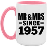 67th Anniversary Mr & Mrs Since 1957 - 15oz Accent Mug Pink