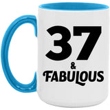 37th Birthday 37 & Fabulous - 15oz Accent Mug Blue