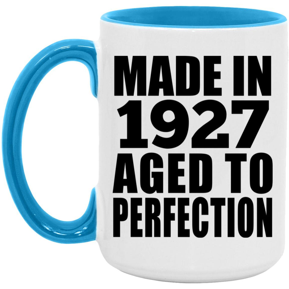 97th Birthday Made In 1927 Aged to Perfection - 15oz Accent Mug Blue