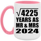65th Anniversary Square Root of 4225 Years As Mr & Mrs 2024 - 15oz Accent Mug Pink