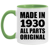 94th Birthday Made in 1930 All Parts Original - 11oz Accent Mug Green