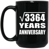 58th Anniversary Square Root of 3364 Years Anniversary - 15oz Coffee Mug Black