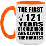 11th Birthday Square Root of 121 Years of Childhood - 15oz Accent Mug Orange