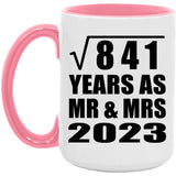 29th Anniversary Square Root of 841 Years As Mr & Mrs 2023 - 15oz Accent Mug Pink