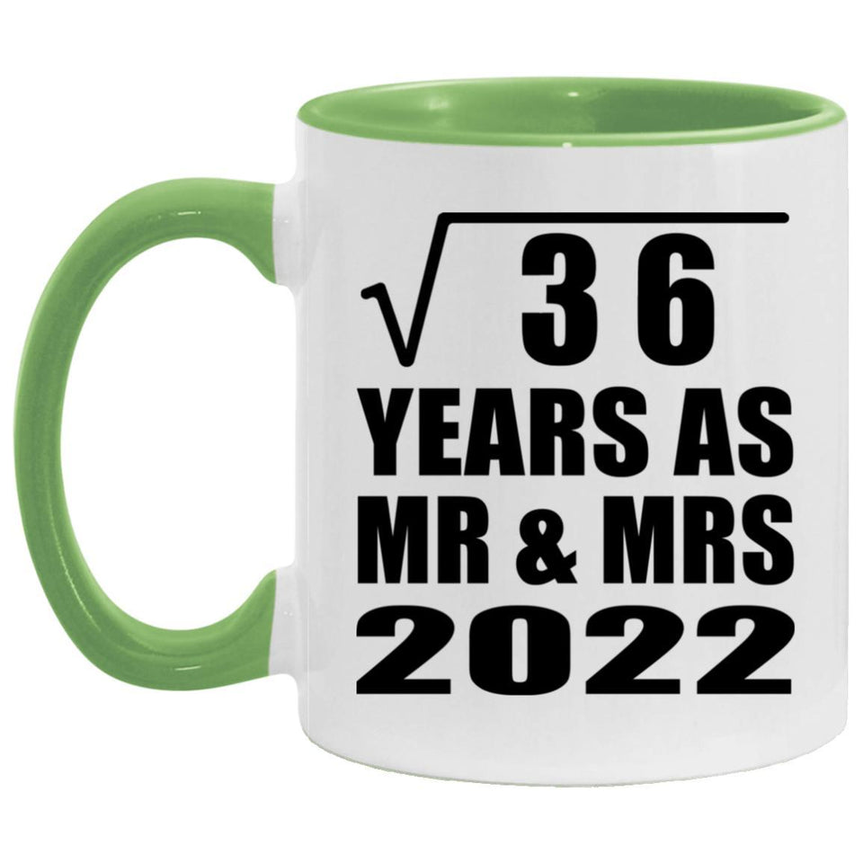 6th Anniversary Square Root of 36 Years As Mr & Mrs 2022 - 11oz Accent Mug Green