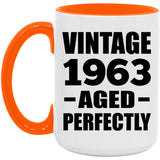 61st Birthday Vintage 1963 Aged Perfectly - 15oz Accent Mug Orange