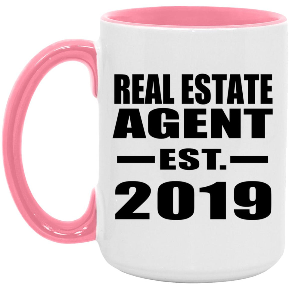 Real Estate Agent Established EST. 2019 - 15oz Accent Mug Pink