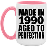 34th Birthday Made In 1990 Aged to Perfection - 15oz Accent Mug Pink