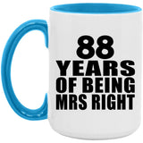 88th Anniversary 88 Years Of Being Mrs Right - 15oz Accent Mug Blue