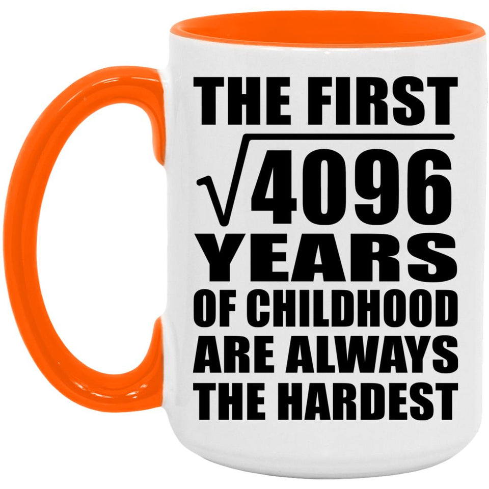64th Birthday Square Root of 4096 Years of Childhood - 15oz Accent Mug Orange