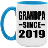 Grandpa Since 2019 - 15oz Accent Mug Blue
