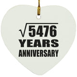 74th Anniversary Square Root of 5476 Years Anniversary - Heart Ornament