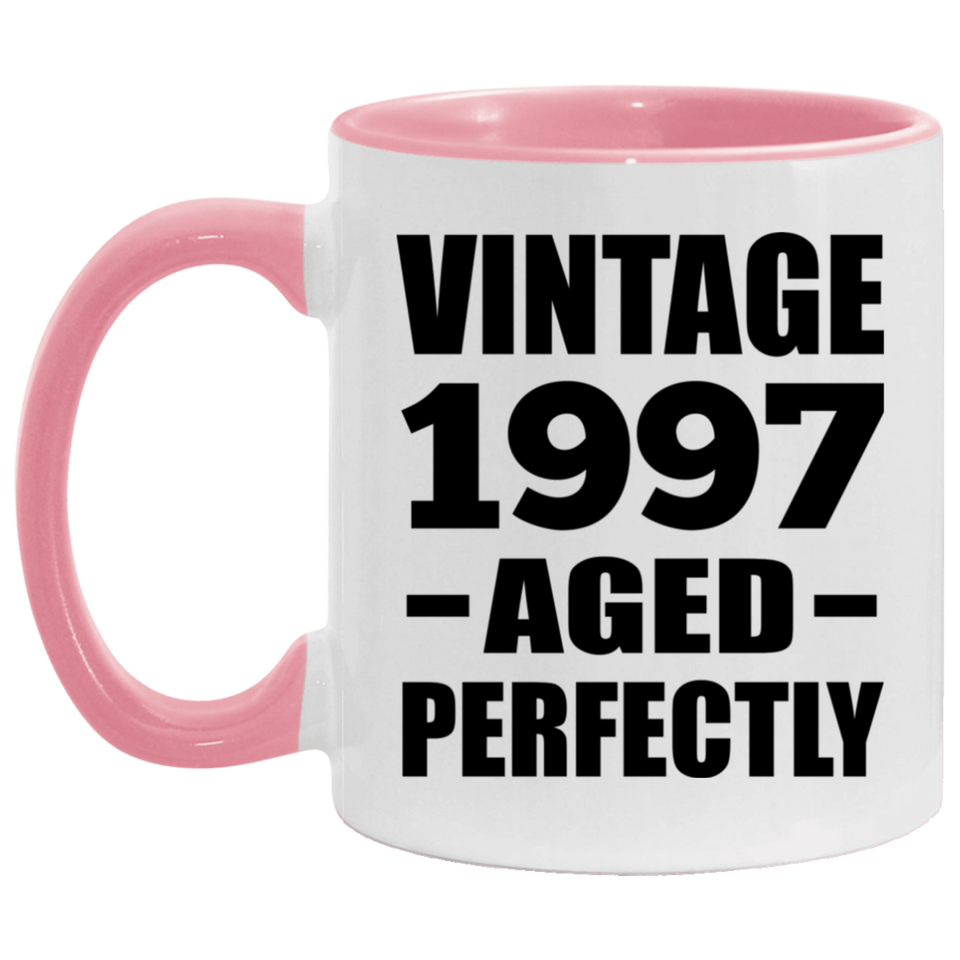 27th Birthday Vintage 1997 Aged Perfectly - 11oz Accent Mug Pink