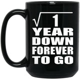 1st Anniversary Square Root of 1 Year Down Forever To Go - 15oz Coffee Mug Black