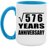 24th Anniversary Square Root of 576 Years Anniversary - 15oz Accent Mug Blue