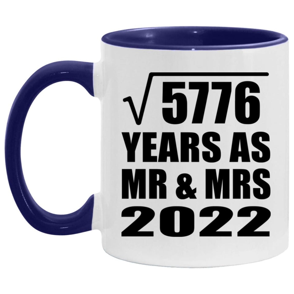 76th Anniversary Square Root of 5776 Years As Mr & Mrs 2022 - 11oz Accent Mug Purple