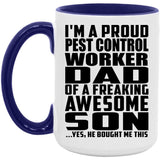 Proud Pest Control Worker Dad Of Awesome Son - 15oz Accent Mug Purple