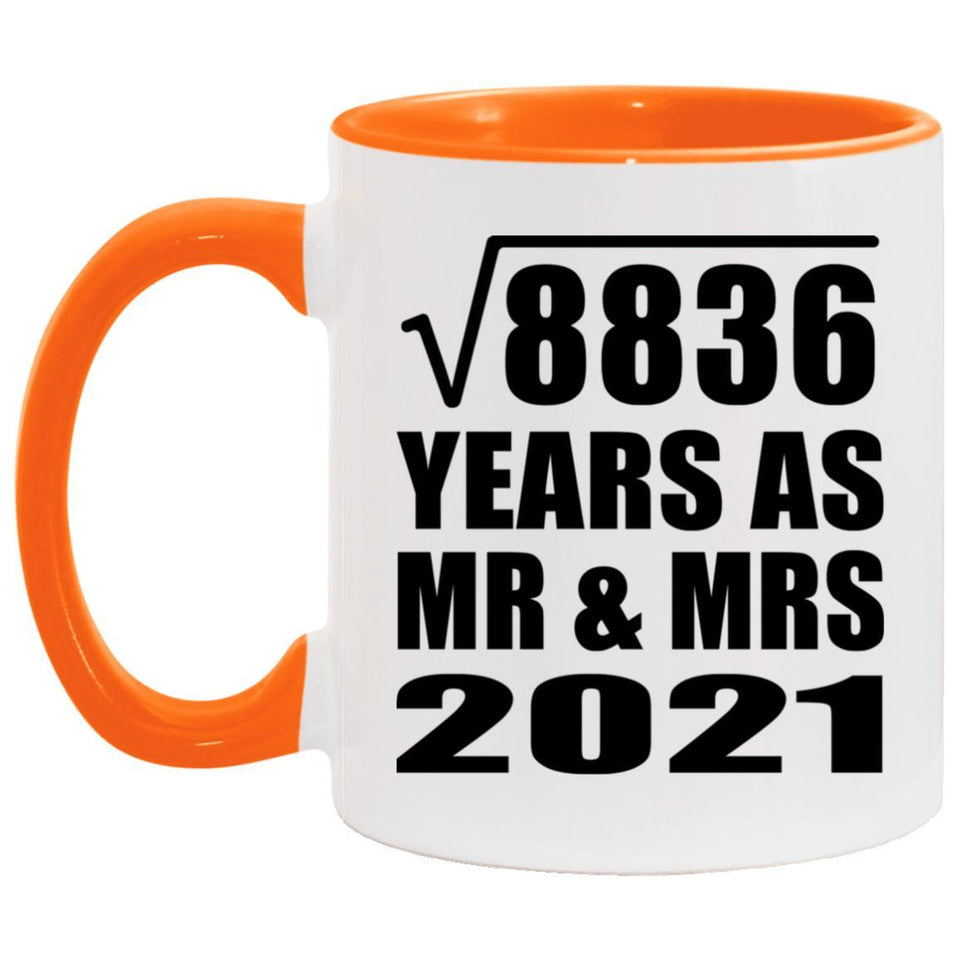 94th Anniversary Square Root of 8836 Years As Mr & Mrs 2021 - 11oz Accent Mug Orange