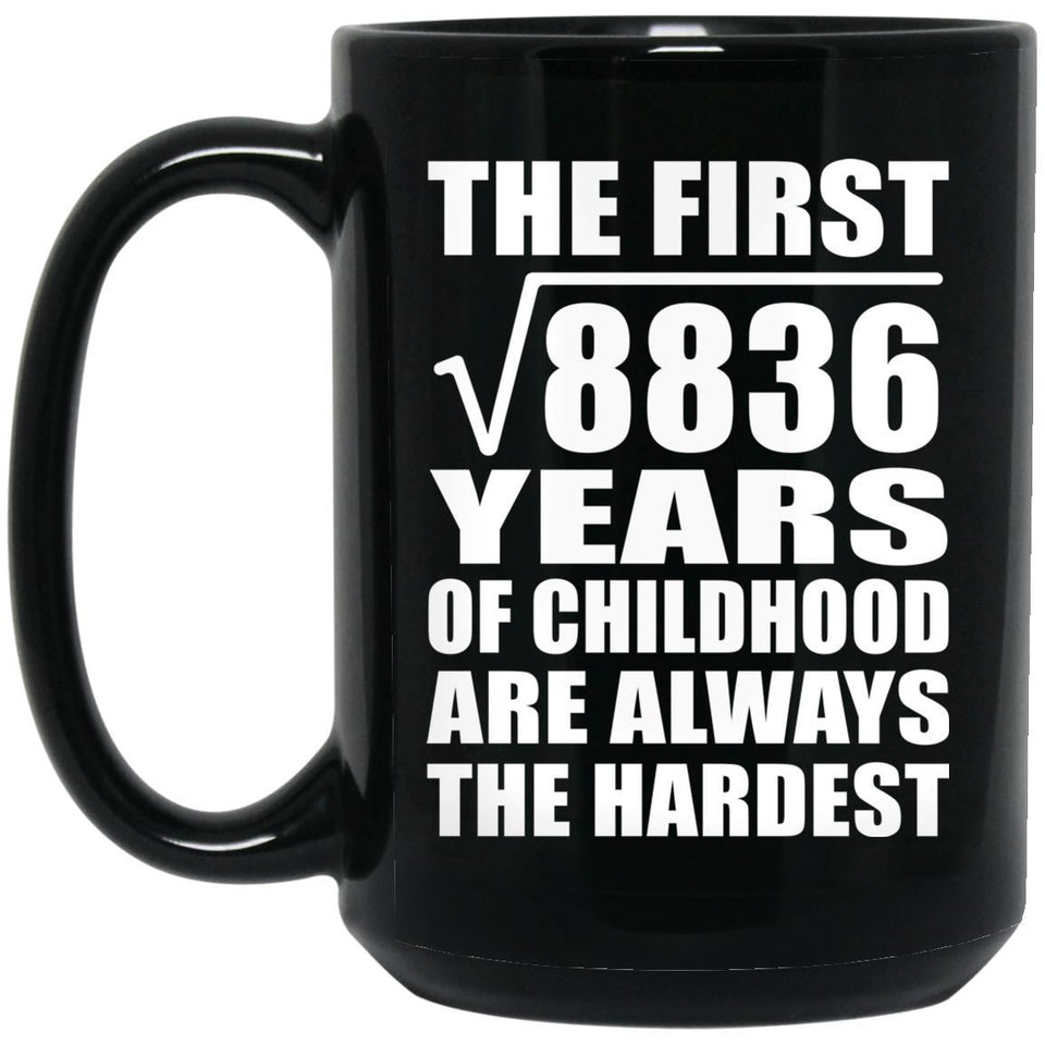 94th Birthday Square Root of 8836 Years of Childhood - 15oz Coffee Mug Black