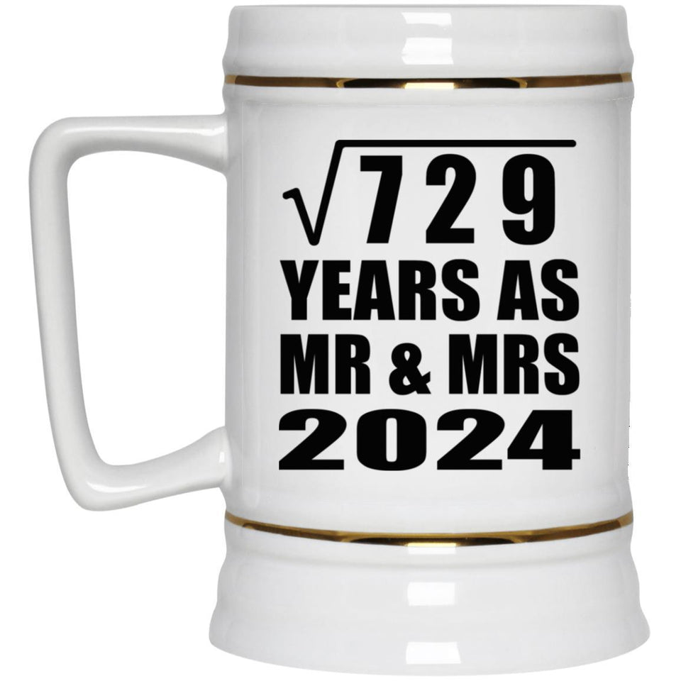 27th Anniversary Square Root of 729 Years As Mr & Mrs 2024 - Beer Stein