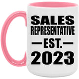 Sales Representative Established EST. 2023 - 15oz Accent Mug Pink