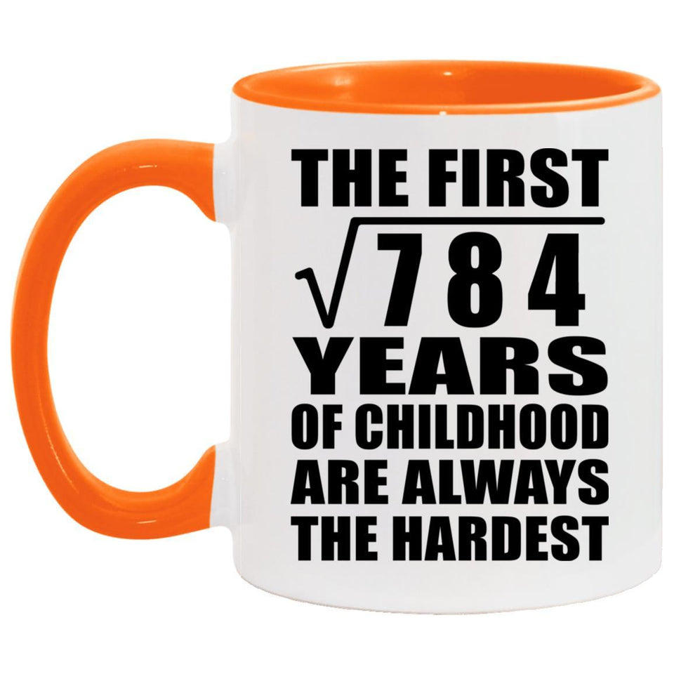 28th Birthday Square Root of 784 Years of Childhood - 11oz Accent Mug Orange