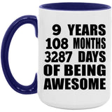 9th Birthday 9 Years 108 Months 3287 Days Of Awesome - 15oz Accent Mug Purple