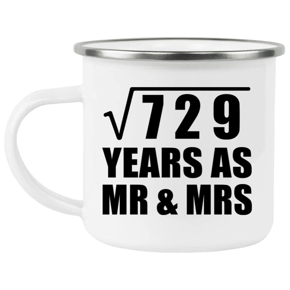 27th Anniversary Square Root of 729 Years As Mr & Mrs - 12oz Camping Mug