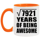 89th Birthday Square Root of 7921 Years of Being Awesome - 11oz Accent Mug Orange