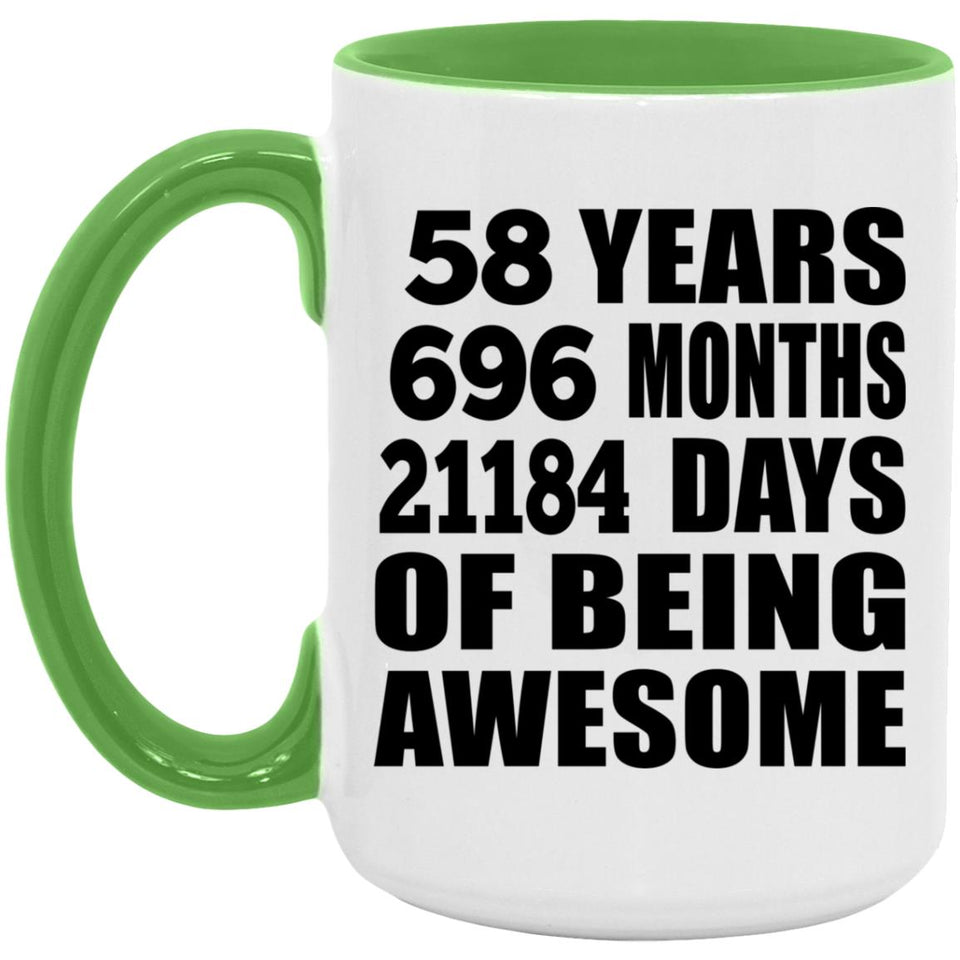 58th Birthday 58 Years 696 Months 21184 Days Of Awesome - 15oz Accent Mug Green