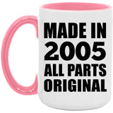 19th Birthday Made in 2005 All Parts Original - 15oz Accent Mug Pink