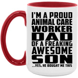 Proud Animal Care Worker Dad Of Awesome Son - 15oz Accent Mug Red