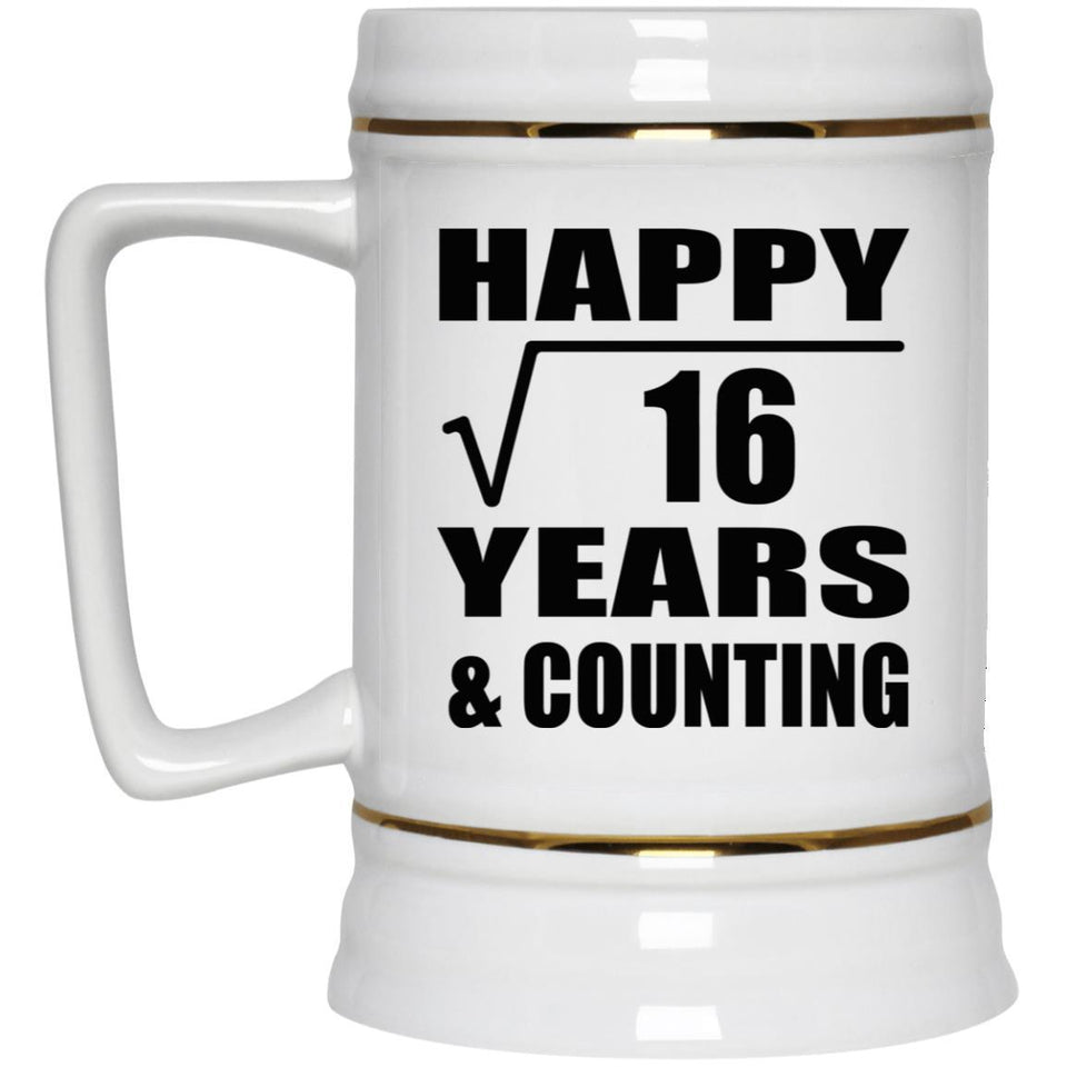 Happy 4th Anniversary Square Root of 16 Years & Counting - Beer Stein