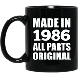 38th Birthday Made in 1986 All Parts Original - 11oz Coffee Mug Black