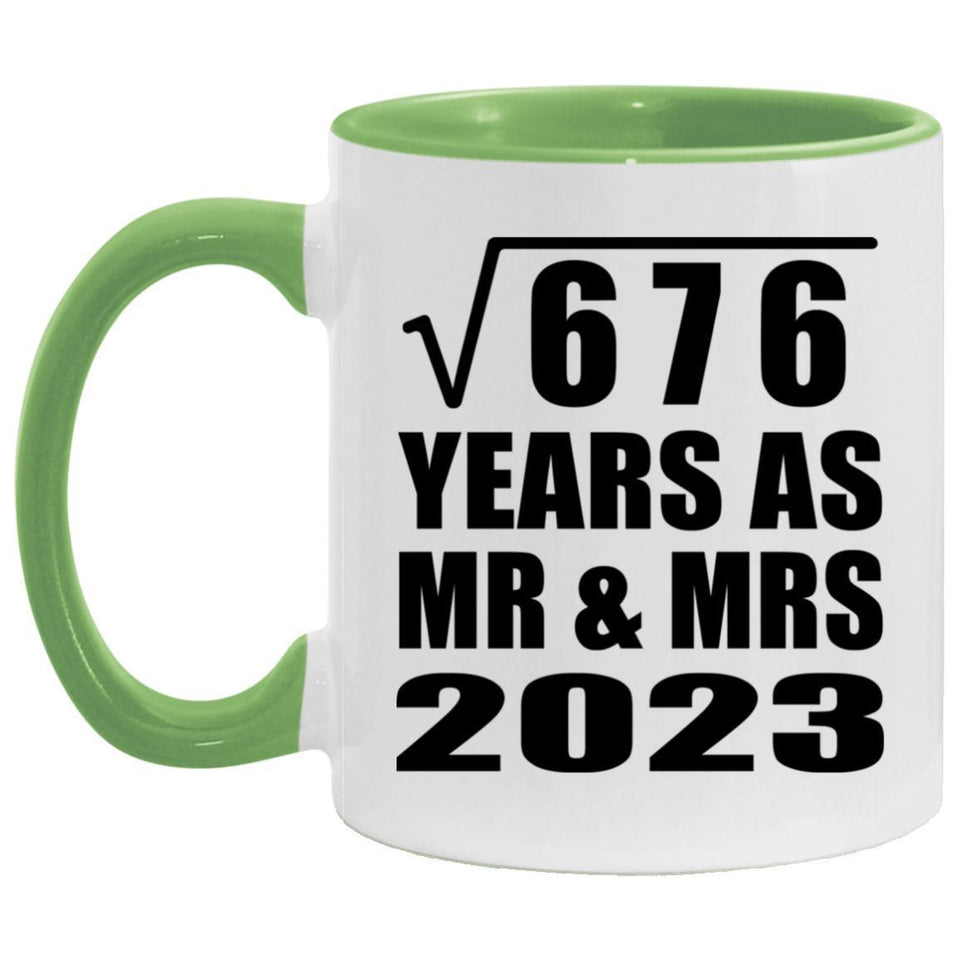26th Anniversary Square Root of 676 Years As Mr & Mrs 2023 - 11oz Accent Mug Green