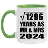 36th Anniversary Square Root of 1296 Years As Mr & Mrs 2024 - 11oz Accent Mug Green