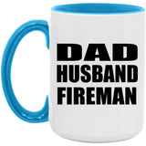 Dad Husband Fireman - 15oz Accent Mug Blue
