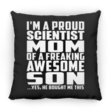 Proud Scientist Mom Of Awesome Son - Throw Pillow Black
